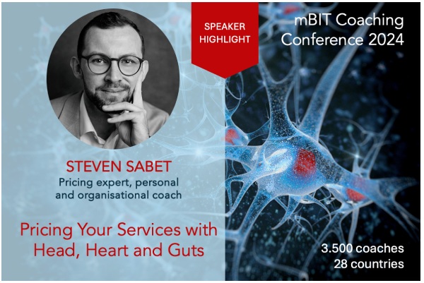 mBIT Coaching und Pricing Keynote von Steven Sabet Speaker-Grafik zu Steven Sabets mBIT Coaching Conference Vortrag über Pricing, Kopf, Herz und Bauchgefühl.