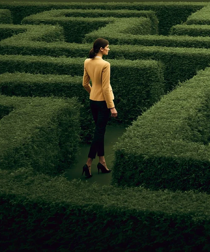 Person in einem Labyrinth als Motiv für Karriere-Reset und berufliche Neuorientierung.