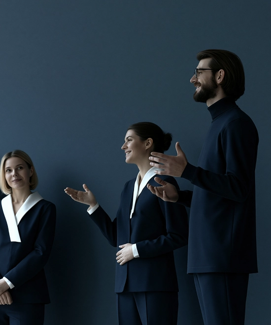 Business-Team in Präsentation als Motiv für Leadership Communication.